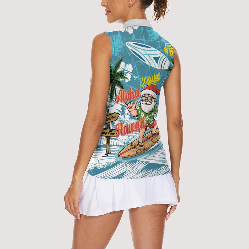 Hawaii Summer Christmas Women Sleeveless Polo Shirt Surfing Santa Shaka Catch The Wave