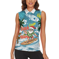 Hawaii Summer Christmas Women Sleeveless Polo Shirt Surfing Santa Shaka Catch The Wave