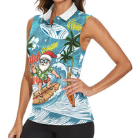 Hawaii Summer Christmas Women Sleeveless Polo Shirt Surfing Santa Shaka Catch The Wave