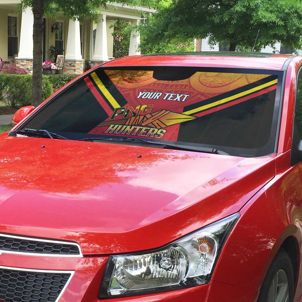 Papua New Guinea Rugby Custom Auto Sun Shade Go PNG Hunters Polynesian Pattern - Polynesian Pride