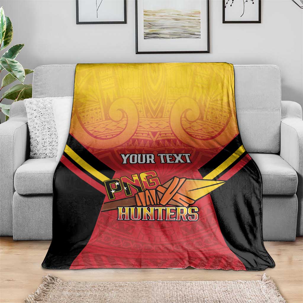 Papua New Guinea Rugby Custom Blanket Go PNG Hunters Polynesian Pattern - Polynesian Pride
