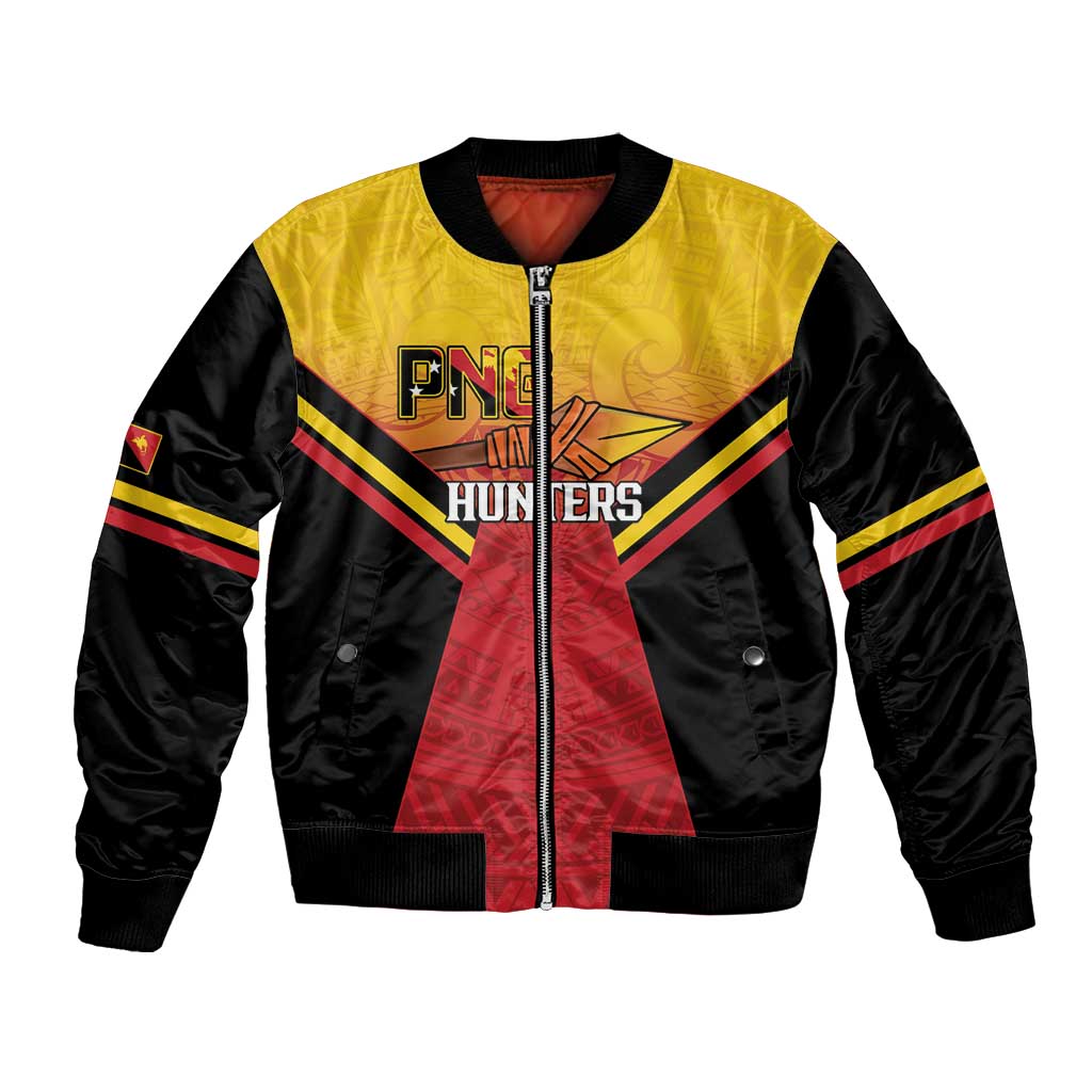 Papua New Guinea Rugby Custom Bomber Jacket Go PNG Hunters Polynesian Pattern LT14 Unisex Red - Polynesian Pride