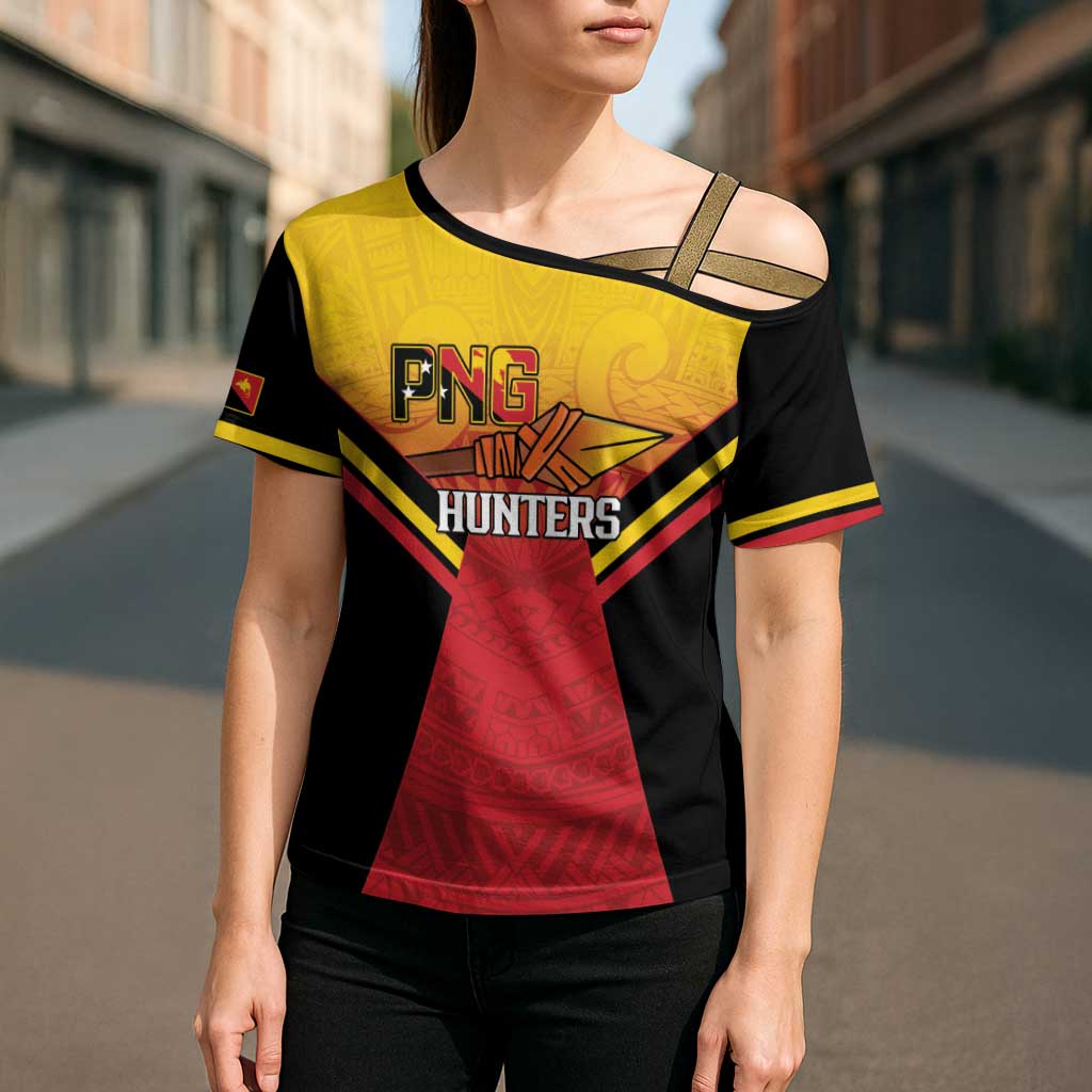 Papua New Guinea Rugby Custom Cross Shoulder Shirt Go PNG Hunters Polynesian Pattern LT14 - Polynesian Pride