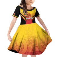 Papua New Guinea Rugby Custom Family Matching Off Shoulder Short Dress and Hawaiian Shirt Go PNG Hunters Polynesian Pattern - Polynesian Pride