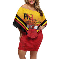 Papua New Guinea Rugby Custom Family Matching Off Shoulder Short Dress and Hawaiian Shirt Go PNG Hunters Polynesian Pattern - Polynesian Pride