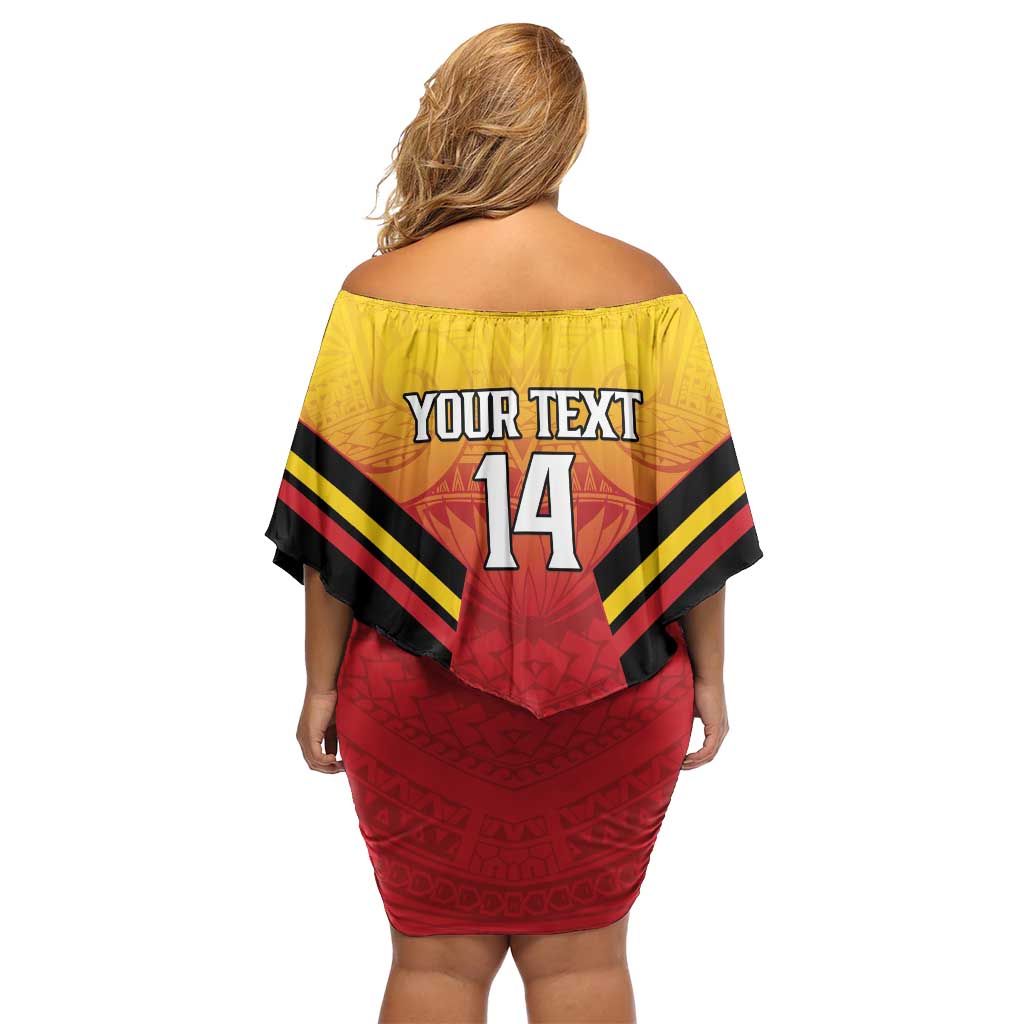 Papua New Guinea Rugby Custom Family Matching Off Shoulder Short Dress and Hawaiian Shirt Go PNG Hunters Polynesian Pattern - Polynesian Pride