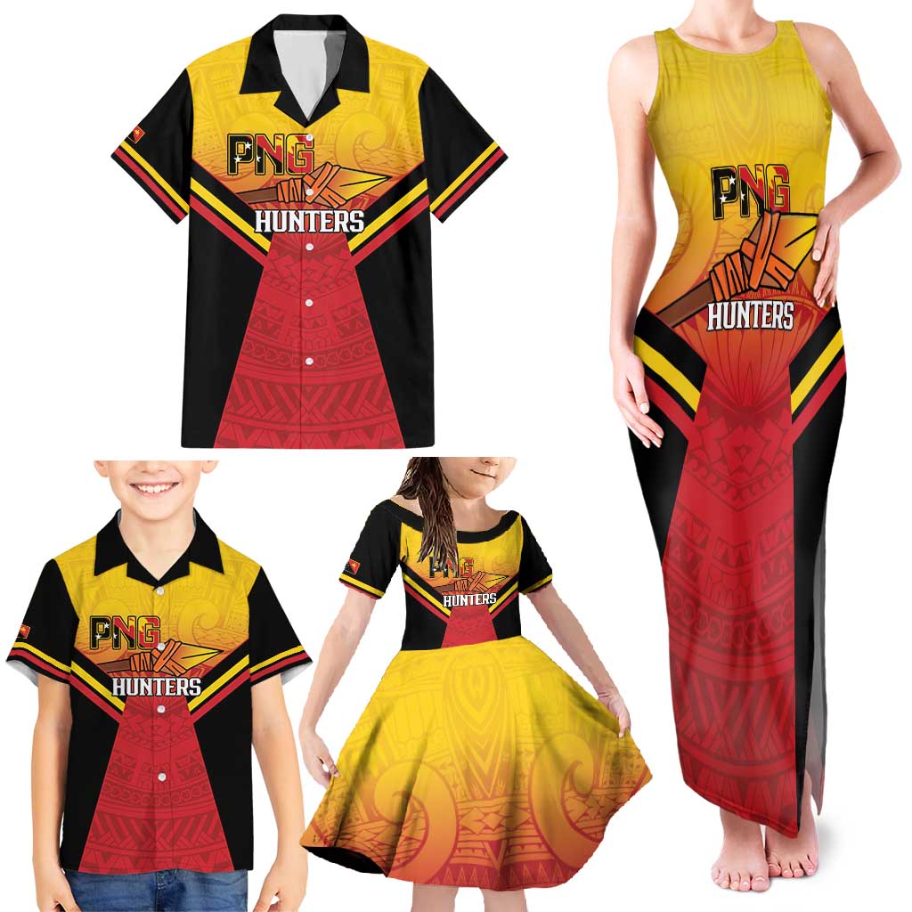 Papua New Guinea Rugby Custom Family Matching Tank Maxi Dress and Hawaiian Shirt Go PNG Hunters Polynesian Pattern - Polynesian Pride