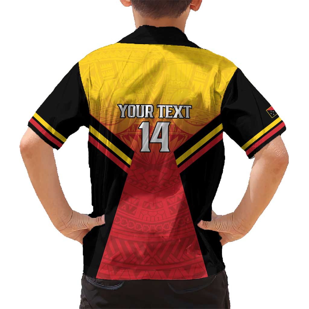 Papua New Guinea Rugby Custom Kid Hawaiian Shirt Go PNG Hunters Polynesian Pattern - Polynesian Pride
