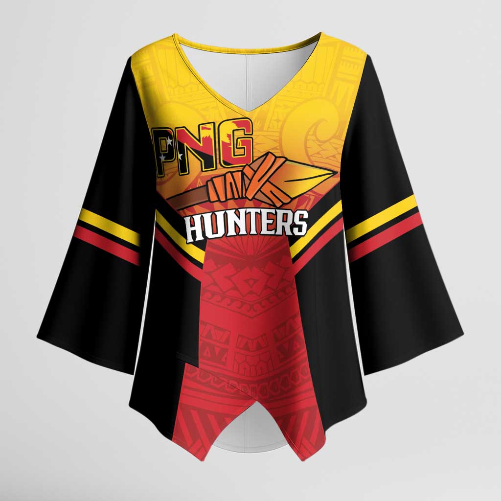 Papua New Guinea Rugby Custom Kimono Sleeve Blouse Go PNG Hunters Polynesian Pattern - Polynesian Pride
