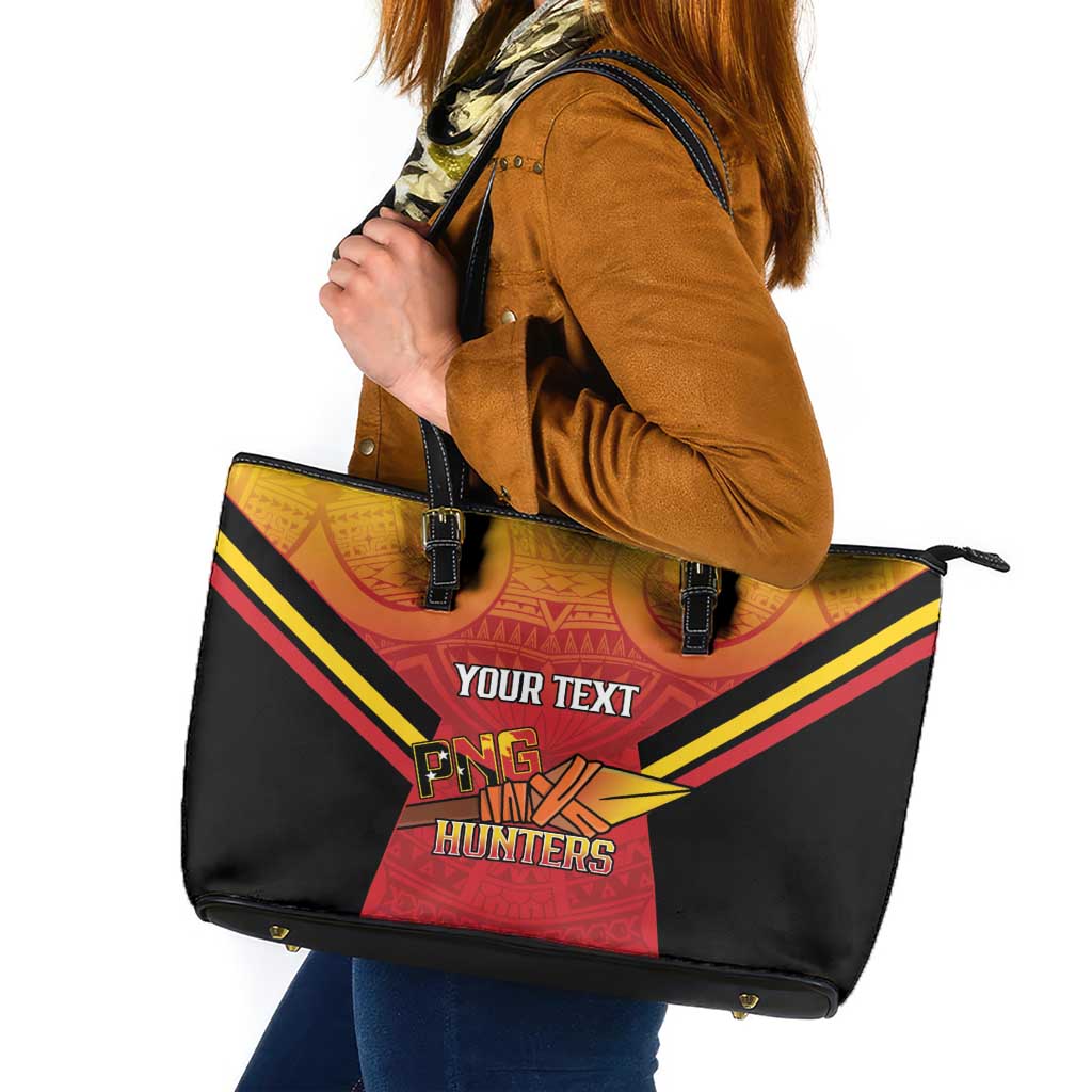 Papua New Guinea Rugby Custom Leather Tote Bag Go PNG Hunters Polynesian Pattern LT14 Red - Polynesian Pride