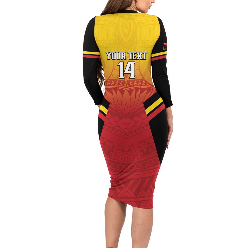 Papua New Guinea Rugby Custom Long Sleeve Bodycon Dress Go PNG Hunters Polynesian Pattern - Polynesian Pride