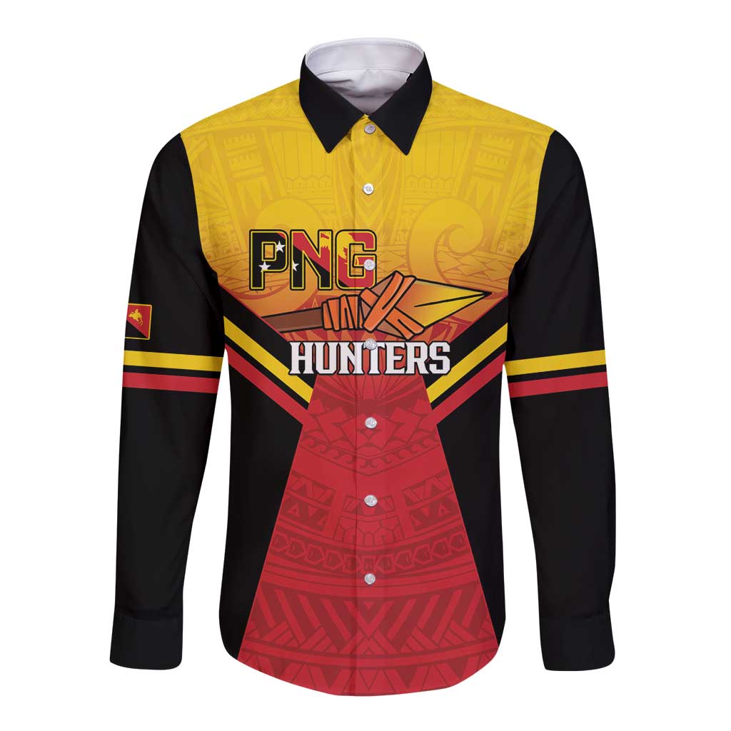 Papua New Guinea Rugby Custom Long Sleeve Button Shirt Go PNG Hunters Polynesian Pattern - Polynesian Pride