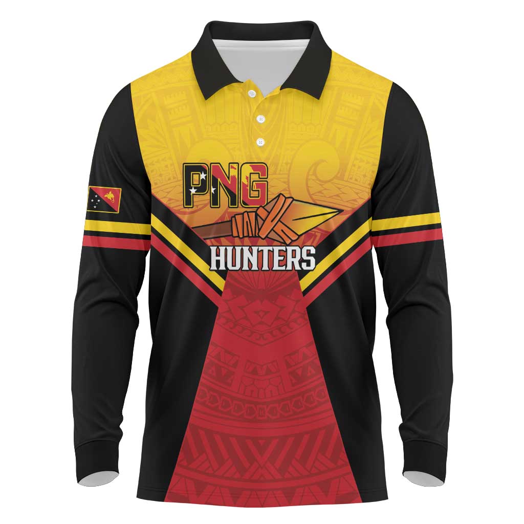Papua New Guinea Rugby Custom Long Sleeve Polo Shirt Go PNG Hunters Polynesian Pattern - Polynesian Pride