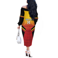 Papua New Guinea Rugby Custom Off The Shoulder Long Sleeve Dress Go PNG Hunters Polynesian Pattern - Polynesian Pride