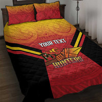 Papua New Guinea Rugby Custom Quilt Bed Set Go PNG Hunters Polynesian Pattern - Polynesian Pride