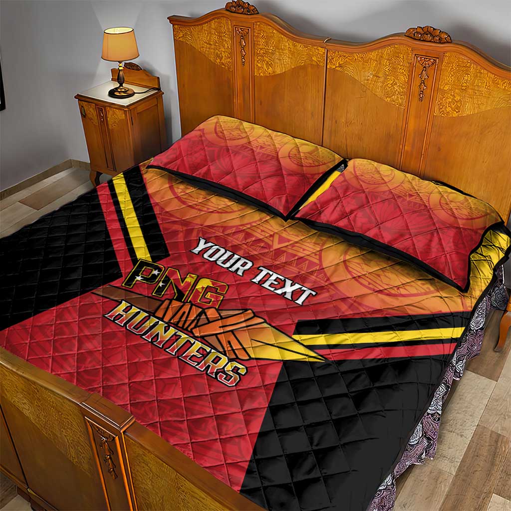 Papua New Guinea Rugby Custom Quilt Bed Set Go PNG Hunters Polynesian Pattern - Polynesian Pride