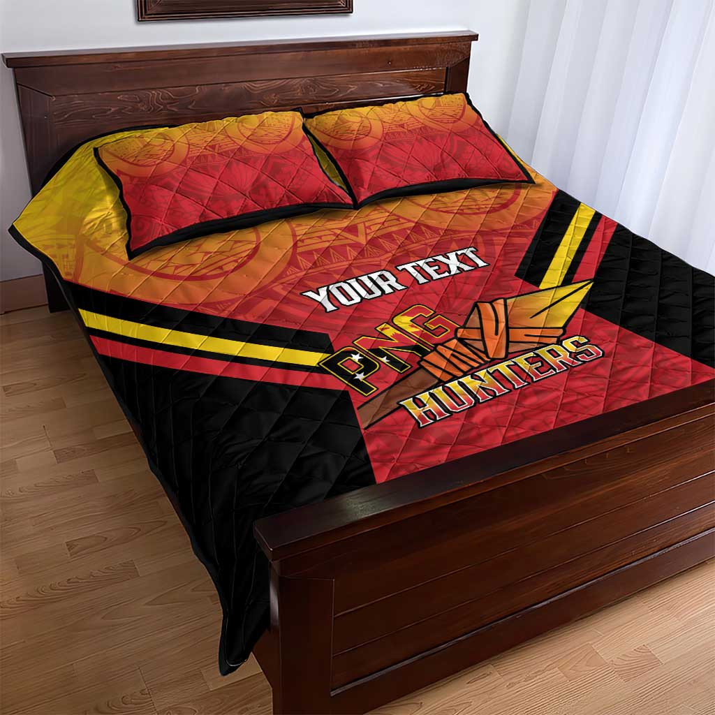 Papua New Guinea Rugby Custom Quilt Bed Set Go PNG Hunters Polynesian Pattern - Polynesian Pride