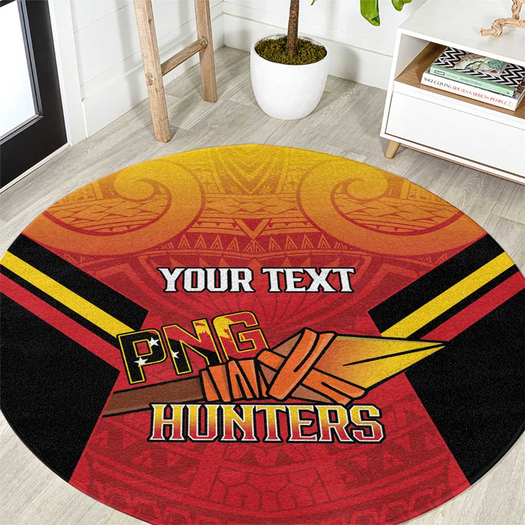 Papua New Guinea Rugby Custom Round Carpet Go PNG Hunters Polynesian Pattern LT14 Red - Polynesian Pride