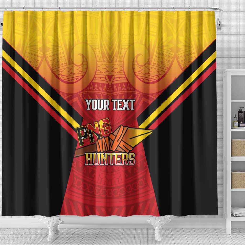 Papua New Guinea Rugby Custom Shower Curtain Go PNG Hunters Polynesian Pattern - Polynesian Pride