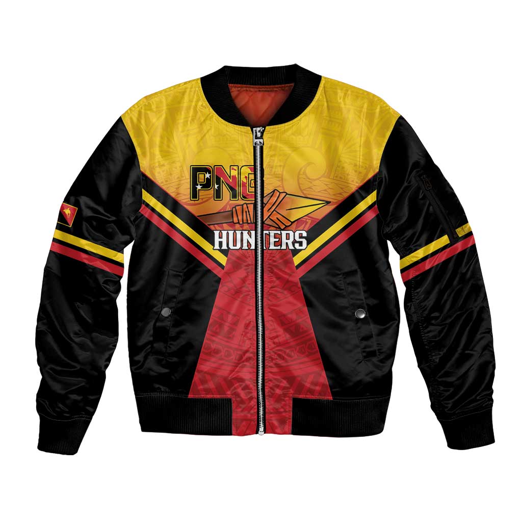 Papua New Guinea Rugby Custom Sleeve Zip Bomber Jacket Go PNG Hunters Polynesian Pattern LT14 Unisex Red - Polynesian Pride