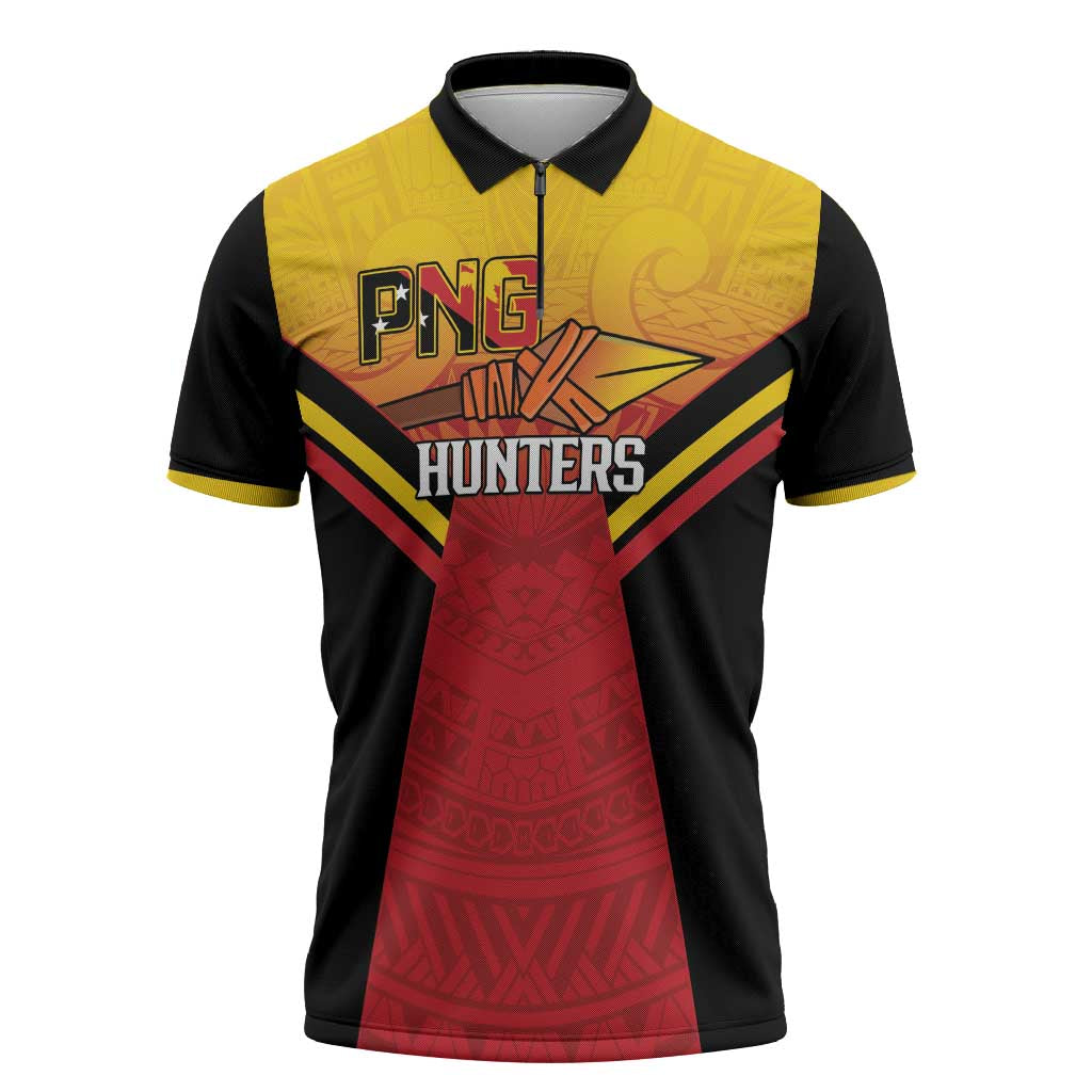 Papua New Guinea Rugby Custom Zipper Polo Shirt Go PNG Hunters Polynesian Pattern - Polynesian Pride