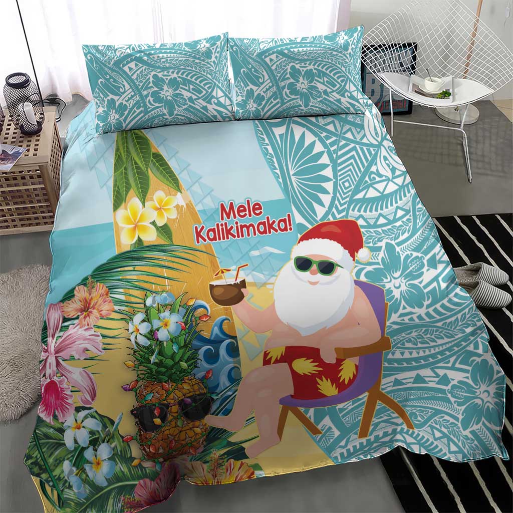 Aloha Hawaii Mele Kalikimaka Bedding Set Chilling Santa With Pineapple - Polynesian Pattern