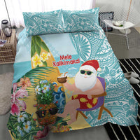 Aloha Hawaii Mele Kalikimaka Bedding Set Chilling Santa With Pineapple - Polynesian Pattern