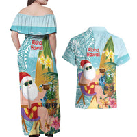 Aloha Hawaii Mele Kalikimaka Couples Matching Off Shoulder Maxi Dress and Hawaiian Shirt Chilling Santa With Pineapple - Polynesian Pattern