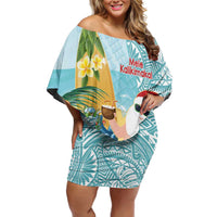 Aloha Hawaii Mele Kalikimaka Family Matching Off Shoulder Short Dress and Hawaiian Shirt Chilling Santa With Pineapple - Polynesian Pattern