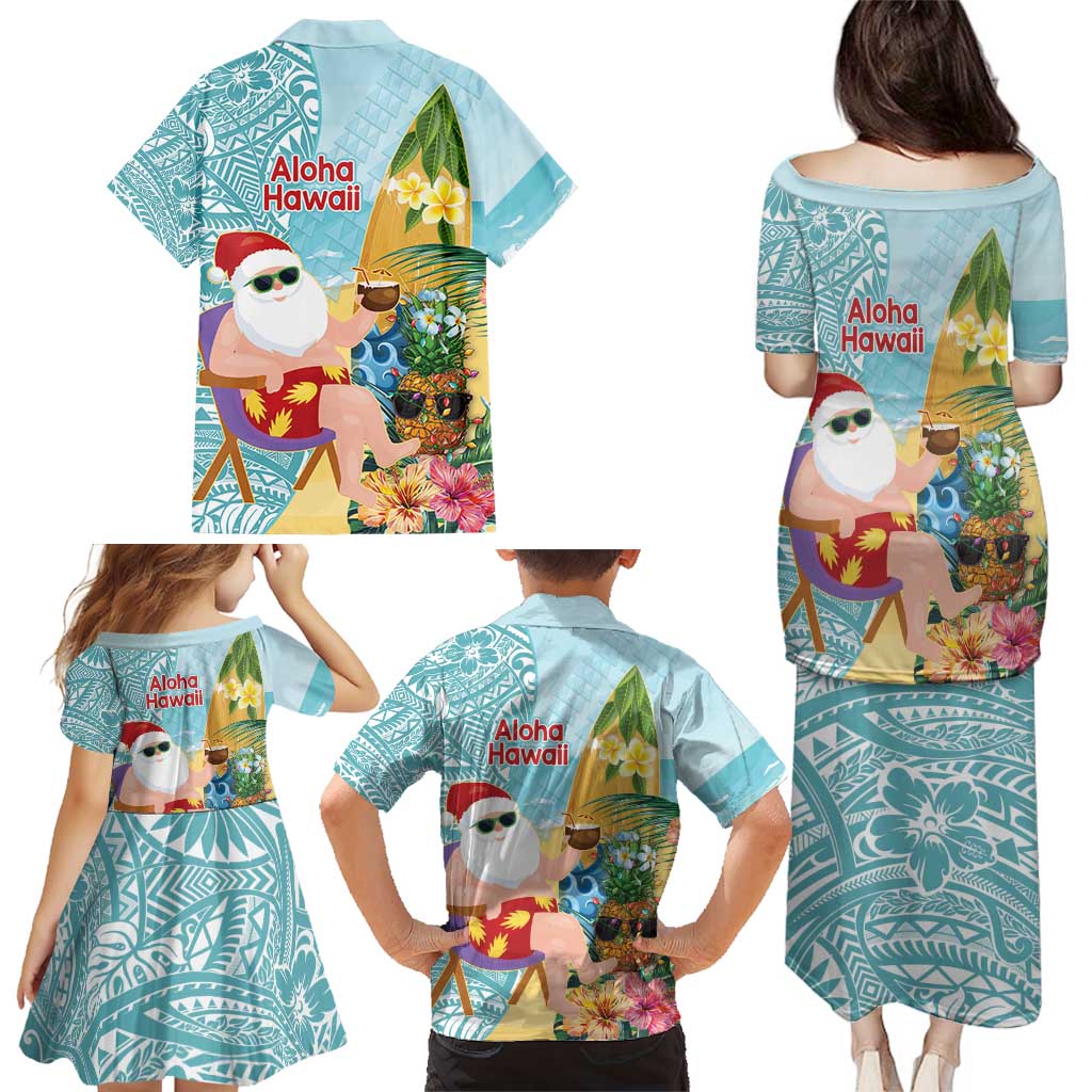 Aloha Hawaii Mele Kalikimaka Family Matching Puletasi and Hawaiian Shirt Chilling Santa With Pineapple - Polynesian Pattern