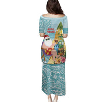 Aloha Hawaii Mele Kalikimaka Family Matching Puletasi and Hawaiian Shirt Chilling Santa With Pineapple - Polynesian Pattern