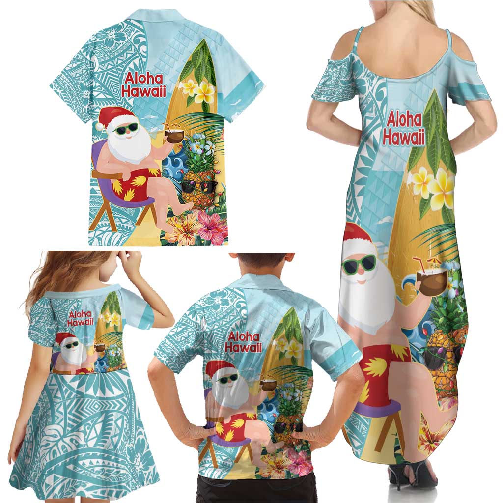 Aloha Hawaii Mele Kalikimaka Family Matching Summer Maxi Dress and Hawaiian Shirt Chilling Santa With Pineapple - Polynesian Pattern LT14 - Polynesian Pride