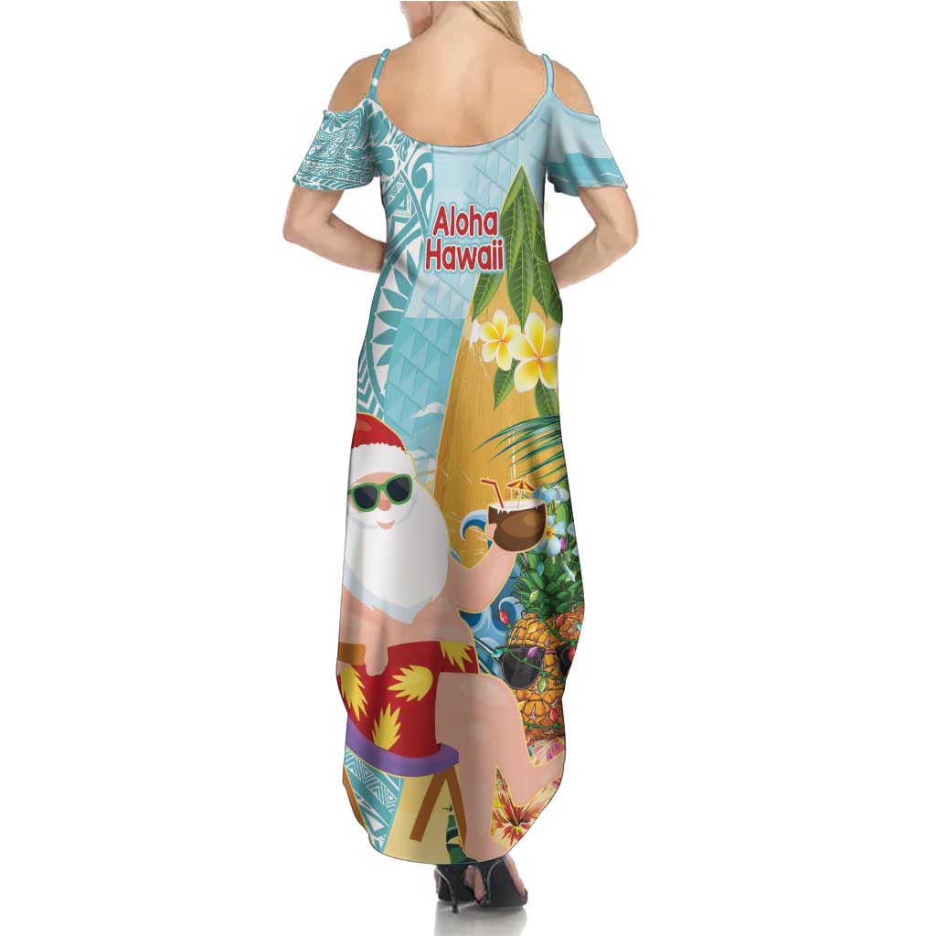 Aloha Hawaii Mele Kalikimaka Family Matching Summer Maxi Dress and Hawaiian Shirt Chilling Santa With Pineapple - Polynesian Pattern LT14 - Polynesian Pride