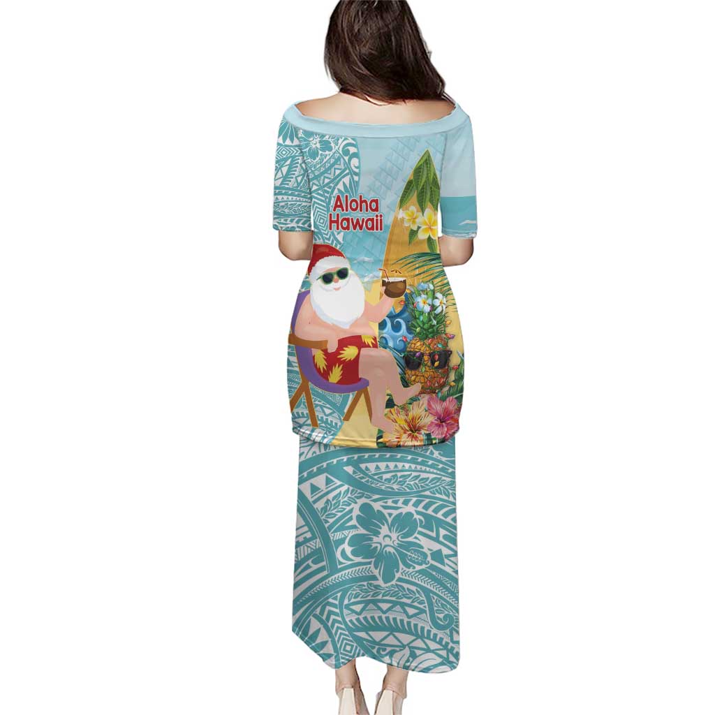 Aloha Hawaii Mele Kalikimaka Puletasi Chilling Santa With Pineapple - Polynesian Pattern