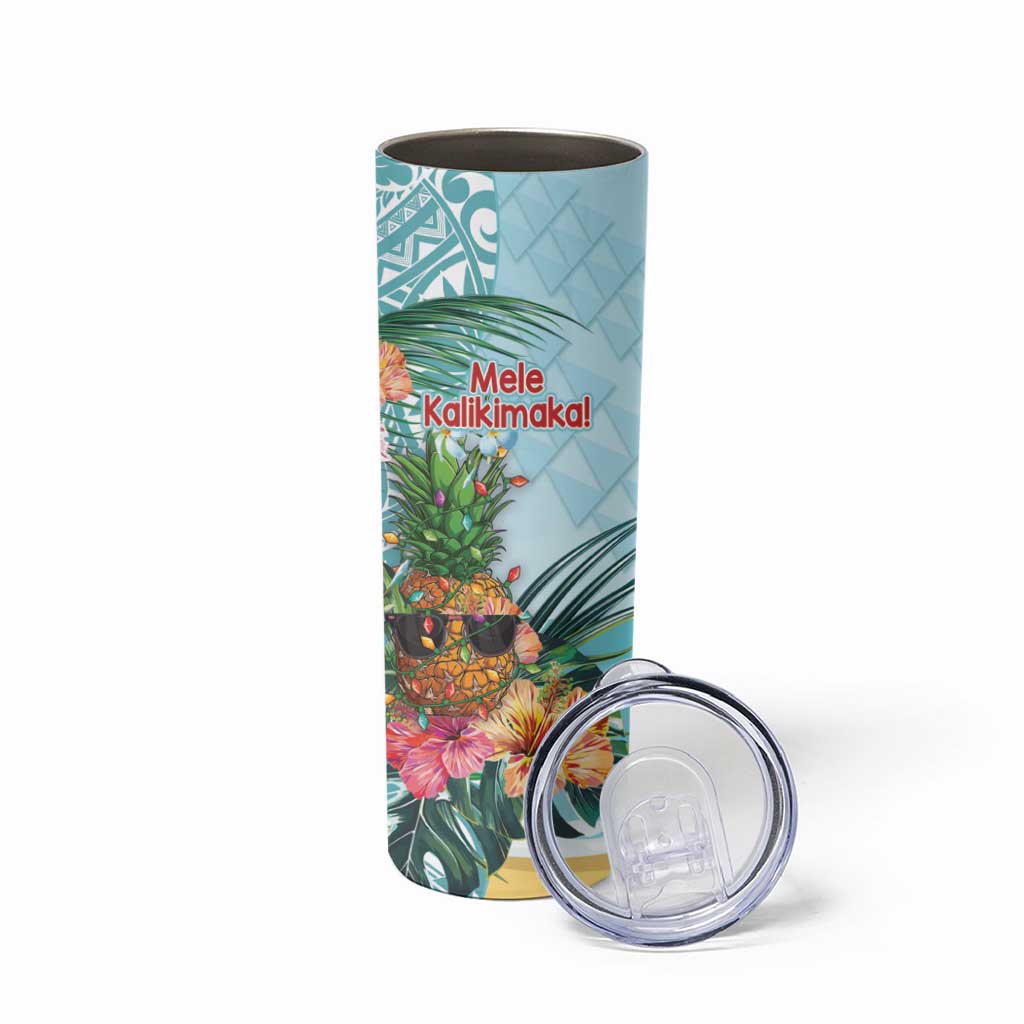Aloha Hawaii Mele Kalikimaka Skinny Tumbler Chilling Santa With Pineapple - Polynesian Pattern