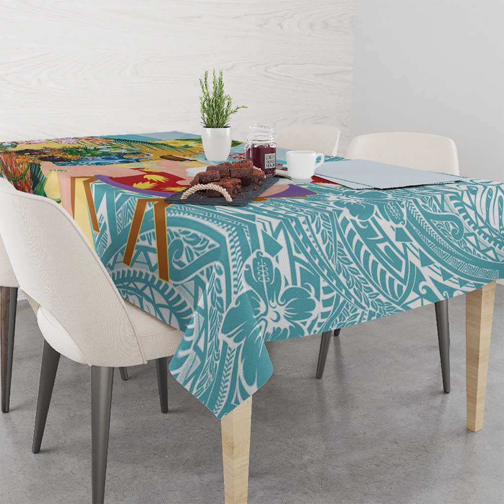 Aloha Hawaii Mele Kalikimaka Tablecloth Chilling Santa With Pineapple - Polynesian Pattern