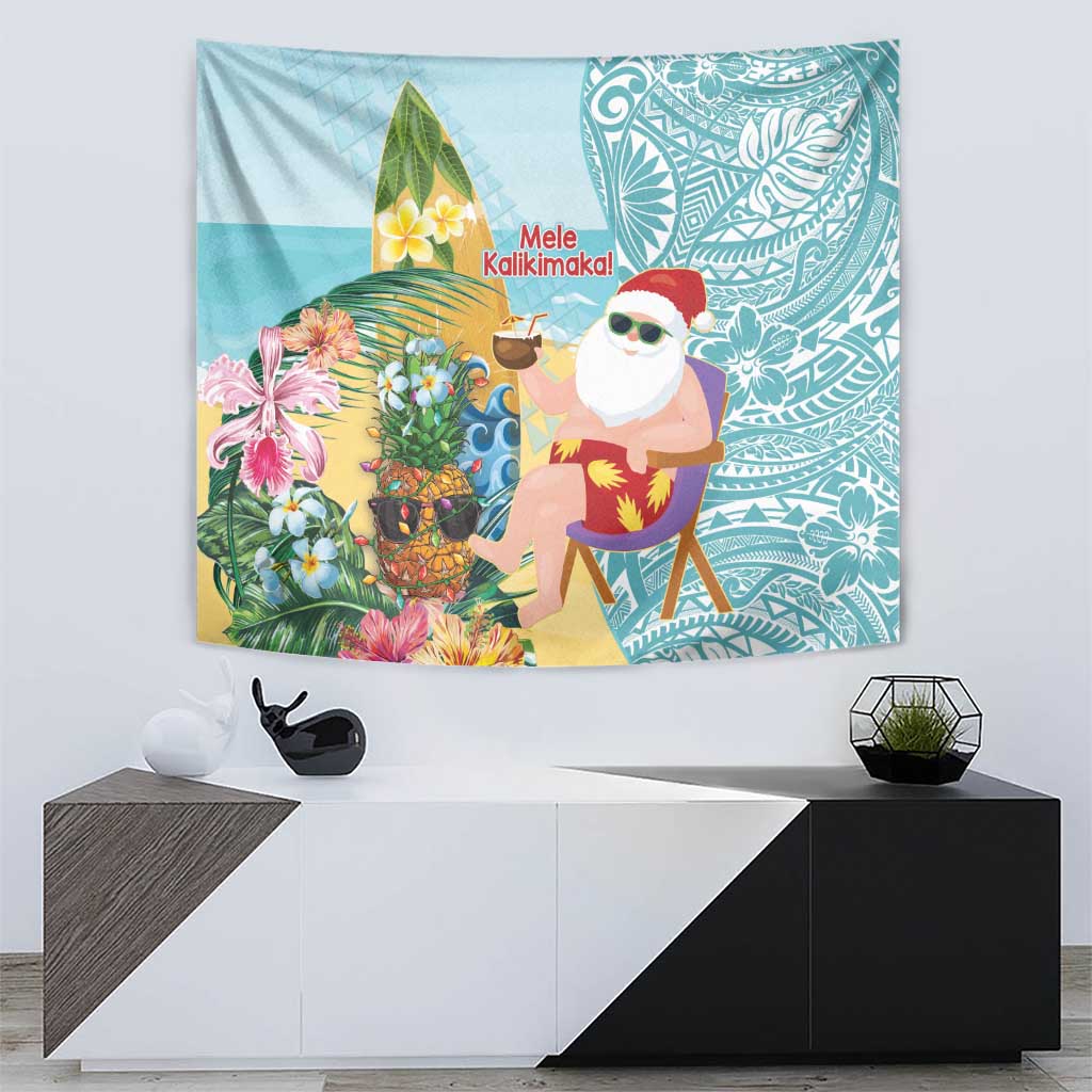 Aloha Hawaii Mele Kalikimaka Tapestry Chilling Santa With Pineapple - Polynesian Pattern LT14 - Polynesian Pride