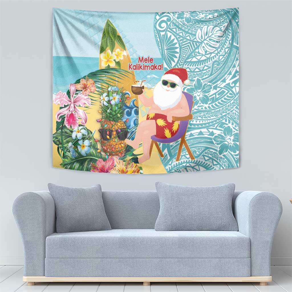 Aloha Hawaii Mele Kalikimaka Tapestry Chilling Santa With Pineapple - Polynesian Pattern LT14 - Polynesian Pride