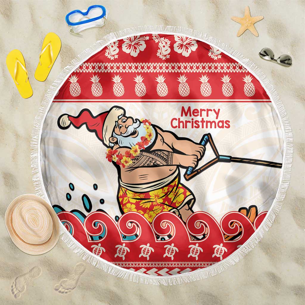 Mele Kalikimaka Hawaii Beach Blanket Water-skiing Santa Tropical Vibes LT14 One Size 150cm Red - Polynesian Pride