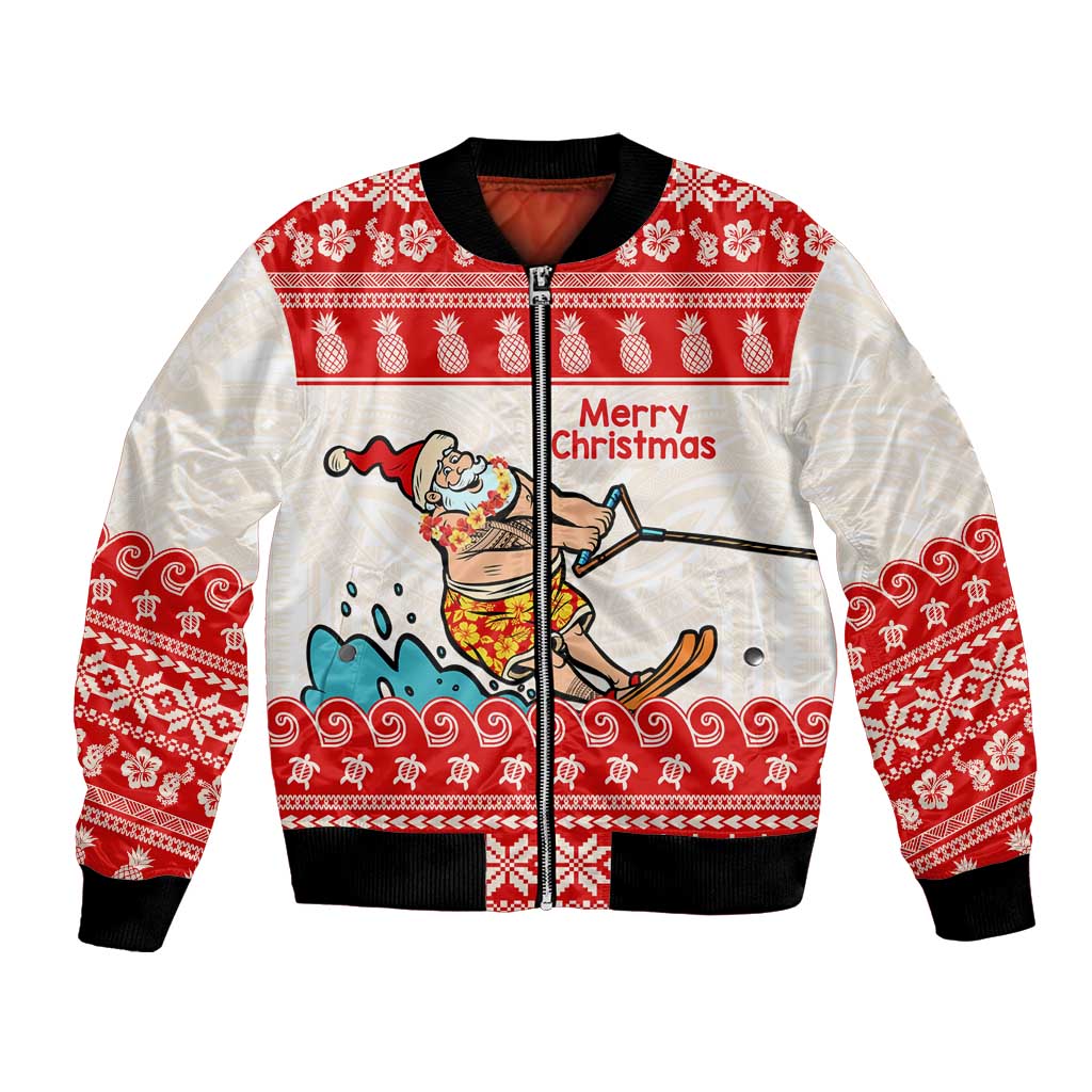 Mele Kalikimaka Hawaii Bomber Jacket Water-skiing Santa Tropical Vibes LT14 Unisex Red - Polynesian Pride