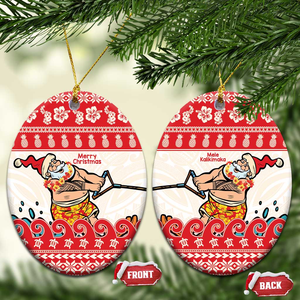 Mele Kalikimaka Hawaii Ceramic Ornament Water-skiing Santa Tropical Vibes