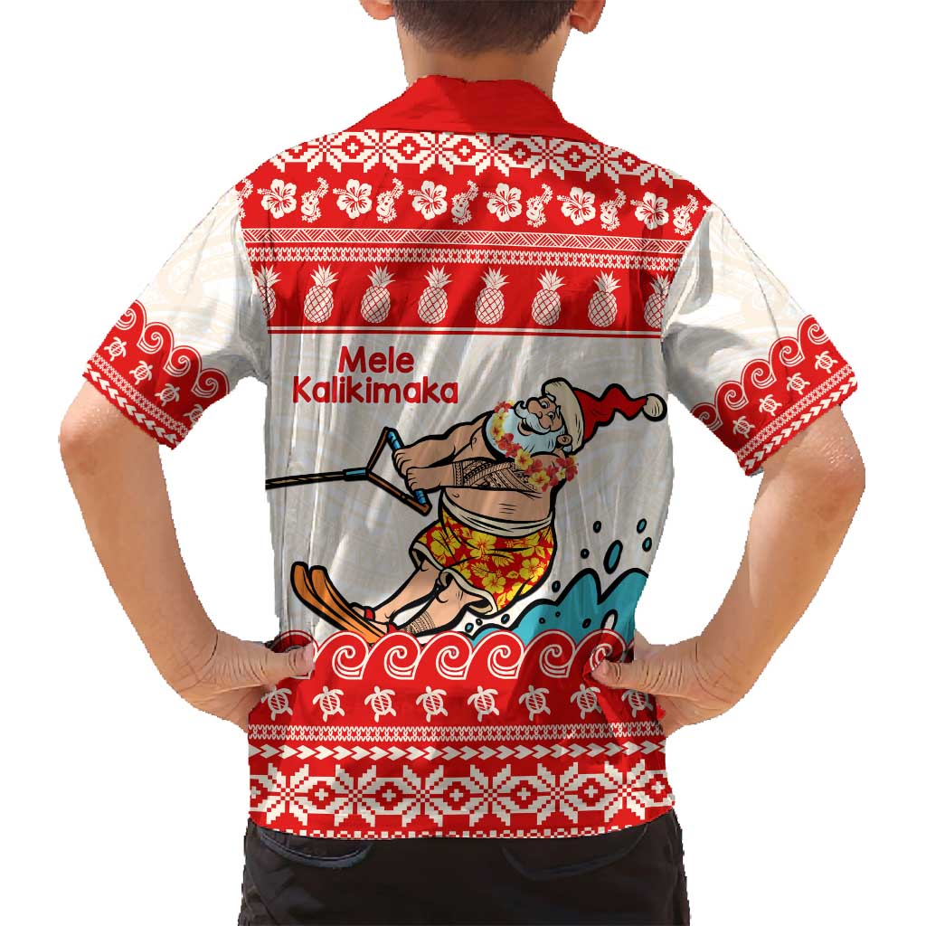 Mele Kalikimaka Hawaii Family Matching Off Shoulder Short Dress and Hawaiian Shirt Water-skiing Santa Tropical Vibes