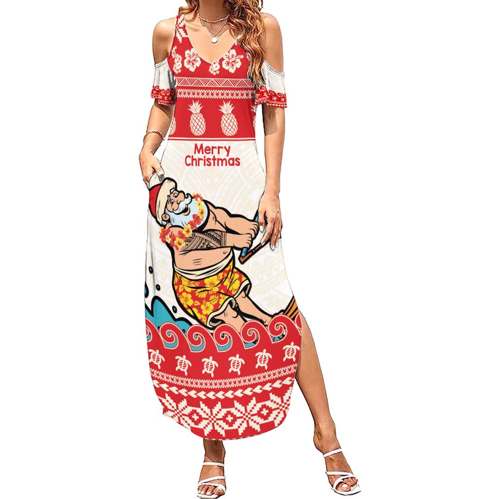 Mele Kalikimaka Hawaii Family Matching Summer Maxi Dress and Hawaiian Shirt Water-skiing Santa Tropical Vibes
