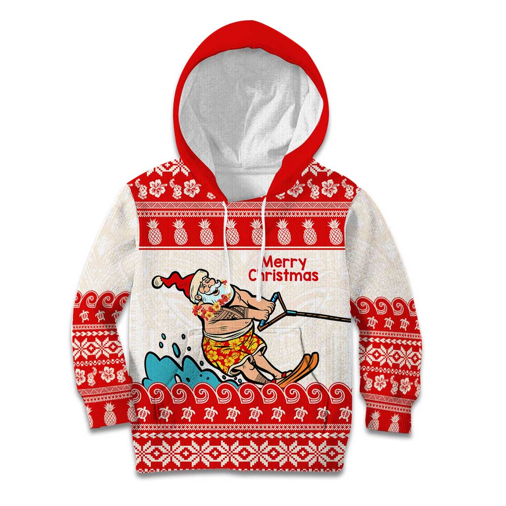 Mele Kalikimaka Hawaii Kid Hoodie Water-skiing Santa Tropical Vibes LT14 Hoodie Red - Polynesian Pride