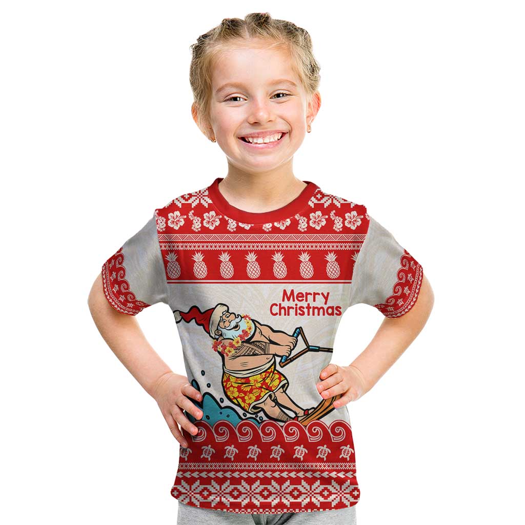 Mele Kalikimaka Hawaii Kid T Shirt Water-skiing Santa Tropical Vibes LT14 Red - Polynesian Pride