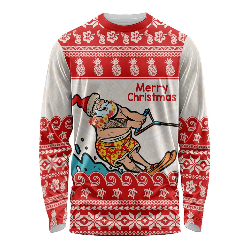 Mele Kalikimaka Hawaii Long Sleeve Shirt Water-skiing Santa Tropical Vibes LT14 Unisex Red - Polynesian Pride
