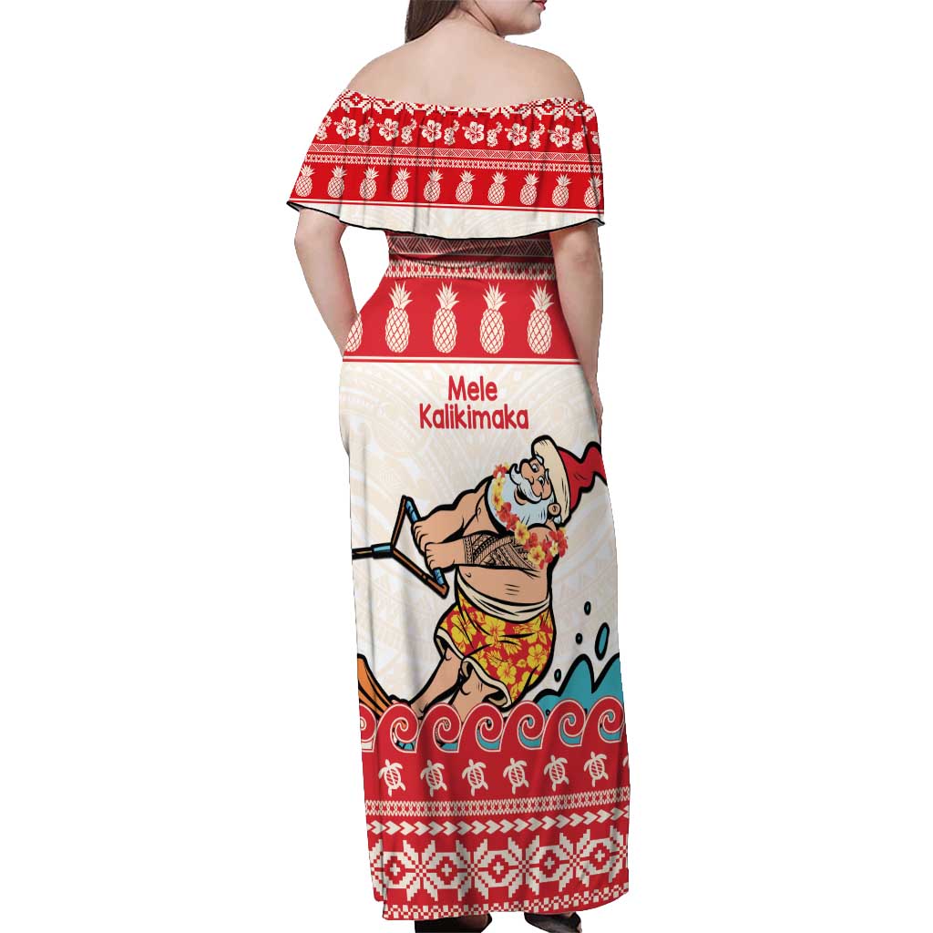 Mele Kalikimaka Hawaii Off Shoulder Maxi Dress Water-skiing Santa Tropical Vibes
