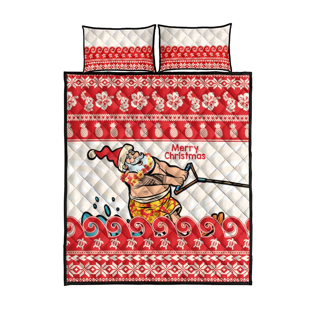 Mele Kalikimaka Hawaii Quilt Bed Set Water-skiing Santa Tropical Vibes