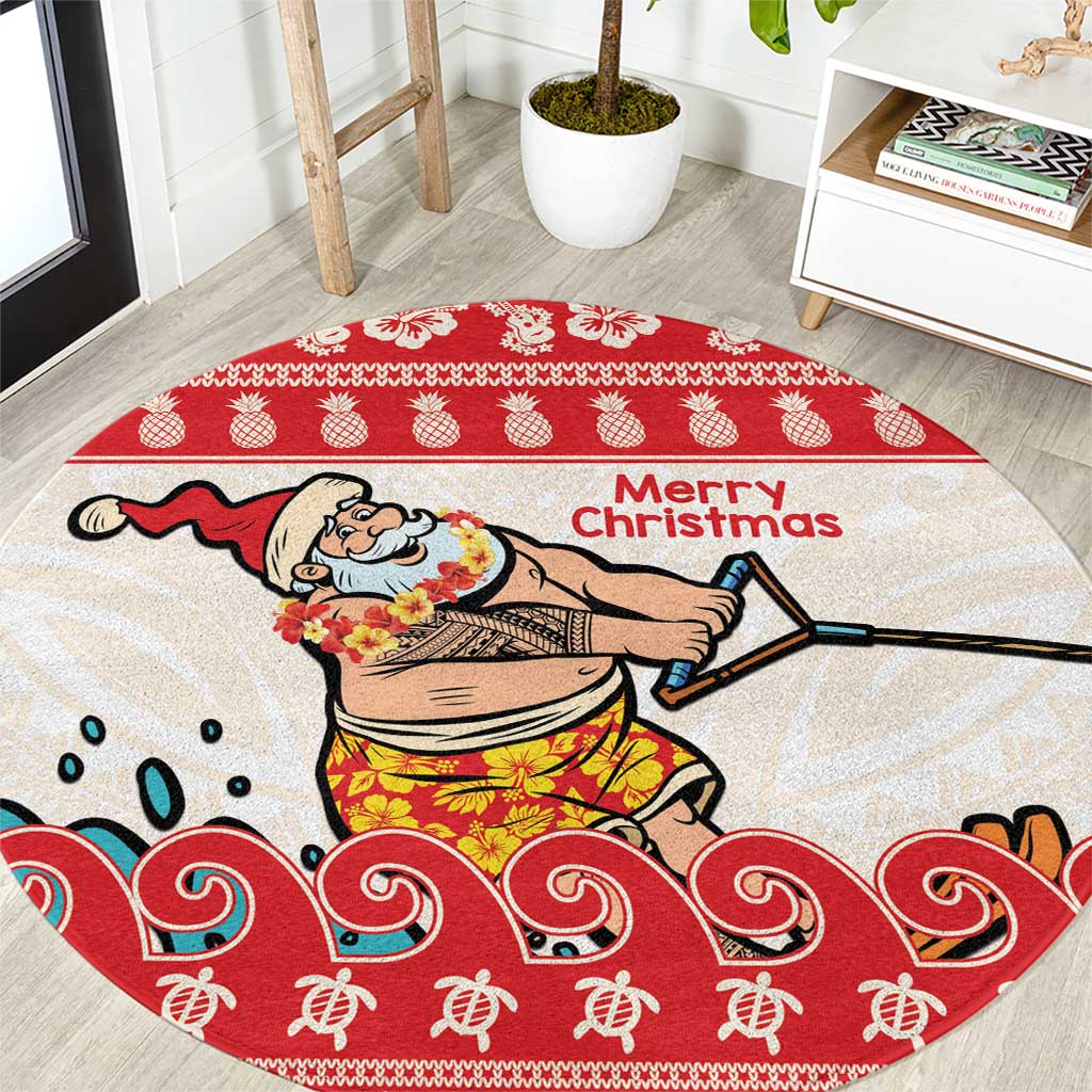 Mele Kalikimaka Hawaii Round Carpet Water-skiing Santa Tropical Vibes LT14 Red - Polynesian Pride
