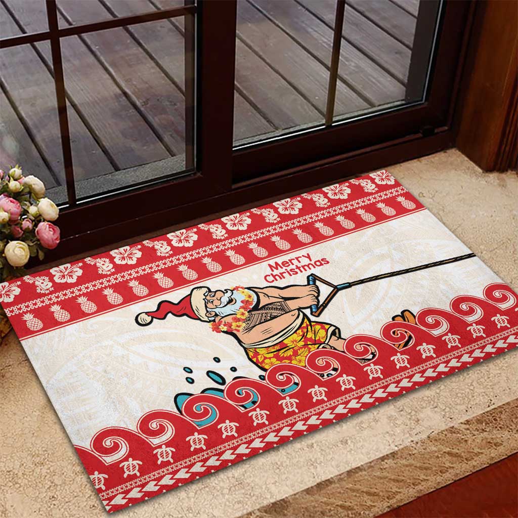 Mele Kalikimaka Hawaii Rubber Doormat Water-skiing Santa Tropical Vibes